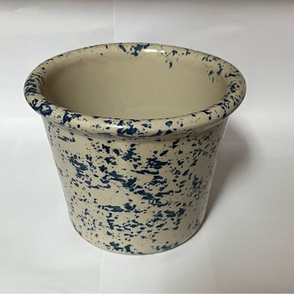 Casey Pottery Marshall, TX Blue Spongeware Crock 4.5" H - Picture 1 of 8